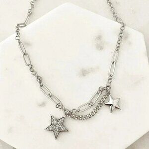 925 Sterling Silver Star Chain Link Dangle Chain Vintage Necklace
